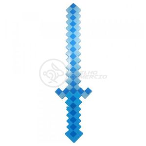 Brinquedo Espada Minecraft Pixel 58cm Azul Pilha Inclusa