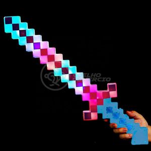 Brinquedo Espada Minecraft Pixel 58cm Azul Pilha Inclusa