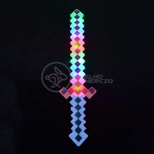 Kit Brinquedo Espada Pixel Minecraft 58cm C/Som Luz+3 Pilhas