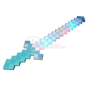 Kit Brinquedo Espada Pixel Minecraft 58cm C/Som Luz+3 Pilhas