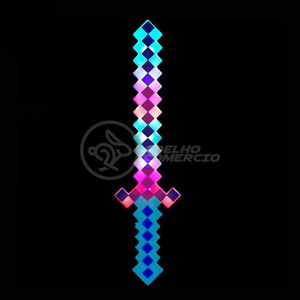 Kit Brinquedo Espada Pixel Minecraft 58cm C/Som Luz+3 Pilhas