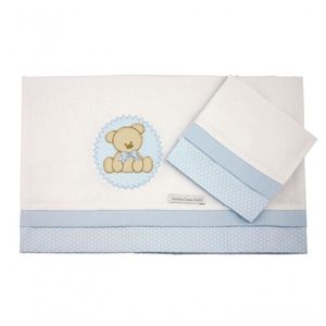 Lençol De Mini Berço Urso Bolacha Azul