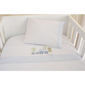 Kit Lençol De Berço 3 Peças Trator Azul
