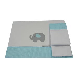 Lençol De Mini Berço Elefante Coração Azul