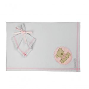 Cueiro + Pano De Boca Malha Urso Bolacha Rosa