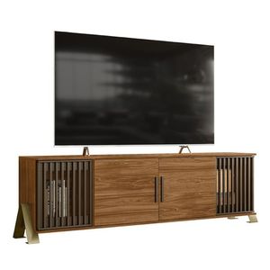 Rack Bancada Metallic 1.9 Com Portas Ripadas E Pés De Metal Cinamomo Mel Cinamomo Mel