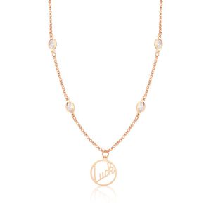Colar Luck Com Zircônias, Revestido Em Ouro Rosê