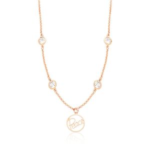 Colar Peace Com Zircônias, Revestido Em Ouro Rosê