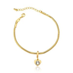 Pulseira Coração Com Cristal, Revestido Em Ouro