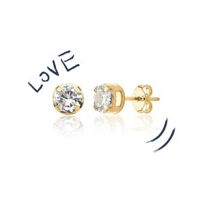 Brinco Solitaire Revestido Em Ouro