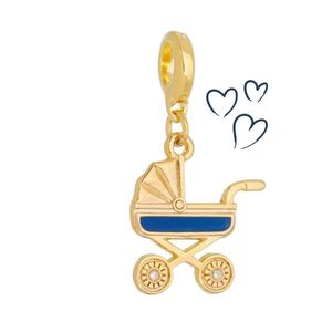 Charm Carrinho Bebê Menino Revestido Em Ouro