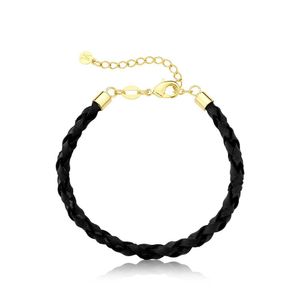 Pulseira De Couro Preto Trançado Tamanho 15 A 16Cm