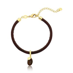 Pulseira De Couro Vl Café Com Grão Revestida Em Ouro.