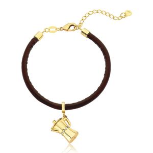Pulseira De Couro Vl Café Com Cafeteira Revestida Em Ouro.