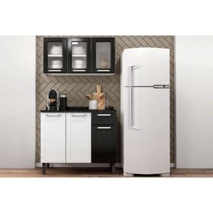 Cozinha Completa Múltipla 2 Peças 1 Aéreo + 1 Balcão Branco preto - Bertolini