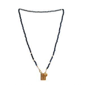Colar De Cristais Preto Medalha
