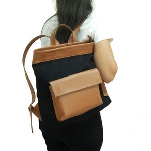 Mochila Feminina De Lona E Couro Pati Zup Preto