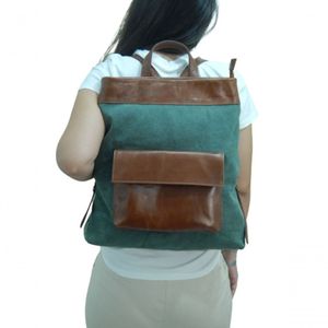 Mochila Feminina De Lona E Couro Pati Zup Verde
