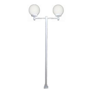 Poste Luminária Dupla Globo G Braço Reto Jardim Branco 300cm