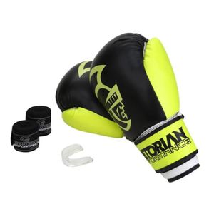 Kit Boxe Luva 12Oz Bucal E Bandagem Amarelo Fluorescente