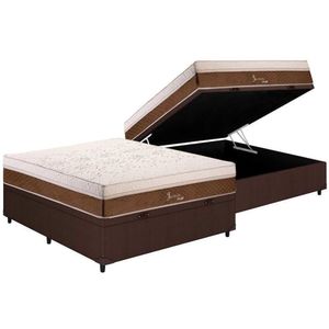 Conjunto Box Baú Casal: Colchão Molas Polar Masterpocket Ensacadas Jasmim + Base Crc Courano Brown(138x188)