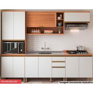 Cozinha Completa Thela Macadâmia 5 Peças (2aéreos+1balcão+2paneleiros) Czc18 Freijo/branco - Telasul