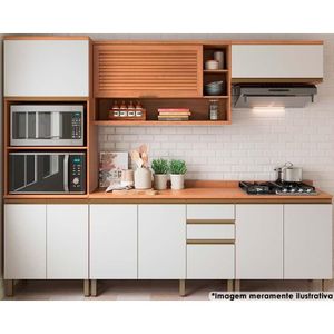 Cozinha Completa Thela Macadâmia 5 Peças (2aéreos+2balcões+1paneleiro) Czc23 Freijo/branco - Telasul