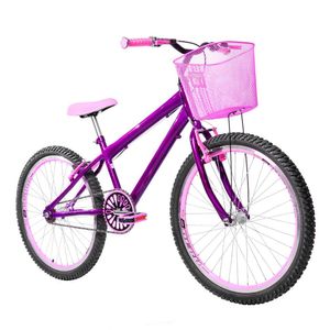 Bicicleta Feminina Aro 24 Aero + Kit Proteção Cor Violeta E Rosa