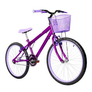 Bicicleta Feminina Aro 24 Alumínio Colorido + Kit Proteção Cor Violeta E Lilás