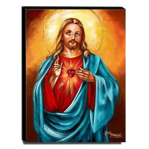 Quadro De Pintura Sagrado Coração De Jesus 80X60Cm-1564