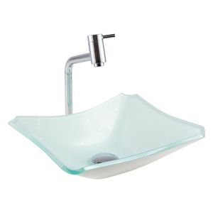 Cuba De Vidro 38cm Branco e torneira e válvula e sifão