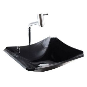 Cuba De Vidro 38cm Preto e torneira e válvula e sifão