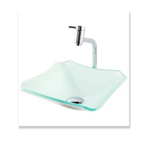 Cuba De Vidro 33cm Branco e torneira e válvula e sifão