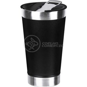 Copo Térmico Com Tampa E Abridor De Garrafa 473ml Preto
