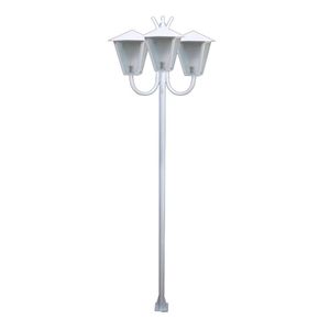 Poste Braço Curvo Luminária Romana Tripla Jardim Branco 2Mt