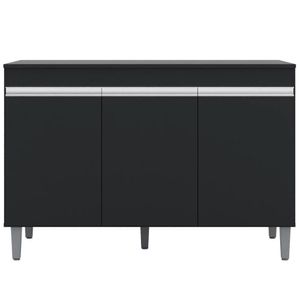 Balcão Gabinete De Pia Com Tampo 120cm 3 Portas Manu - Ajl Móveis Cor Preto