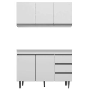 Balcão Gabinete Andréia Sem Tampo 120cm 2 Portas E Armário Aéreo 3 Portas - Ajl Móveis Cor Branco