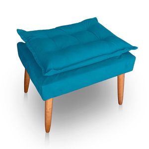 Puff Para Sala E Quarto Madeira Decorativo Opala Suede Cor Azul Turquesa