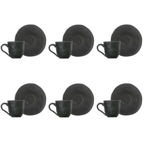 Conjunto De Xícara De Cafezinho Com Pires 06 Peças Orgânico Preto Matte Porto Brasil