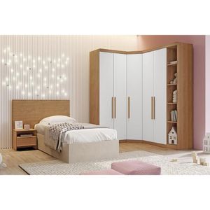Quarto Modulado Solteiro 5 Peças (1 Closet2 Guarda Roupas1 Cabeceira) Freijo Cumaru C- Fendi