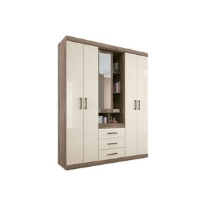 Guarda Roupa Solteiro 5 Portas E 3 Gavetas Havana Star 5.3 Castanha-off White - Santos Andirá