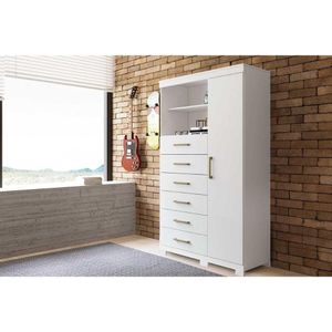 Cômoda De Quarto Marabá 1.6 C/ 1 Porta 2 Nichos E 6 Gavetas C/ Pés Branco - Santos Andirá
