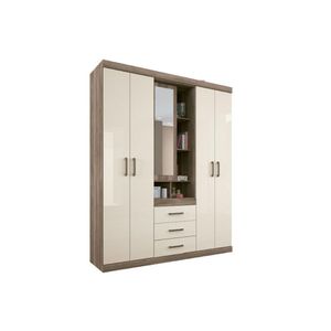 Guarda Roupa Solteiro 5 Portas E 3 Gavetas Havana Star 5.3 Castanha-off White - Santos Andirá