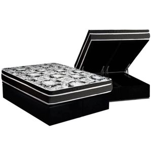 Conjunto Box Baú Queen: Colchão Espuma Luckspuma D45 Gran Luck + Base Crc Suede Black(158x198)