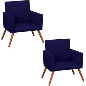 Kit 2 Poltronas Decorativas Nina Pé Palito Suede Azul Marinho