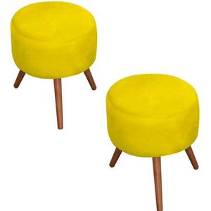 Kit 2 Puffs Decorativos Milão Pé Palito Suede Amarelo