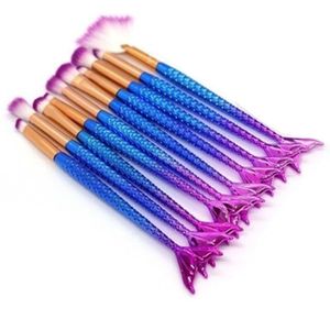 Pincel Sereia Kit 10 Peças Maquiagem Sombra