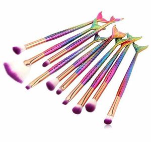 Pincel Sereia Kit 10 Peças Iluminador Sombra Corretivo