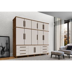 Guarda Roupa Casal Rústico 5 Portas 6 Gavetas Malbec Off White Londres