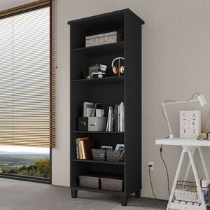Estante Livreiro Multiuso Library 4 Prateleiras Ideal Para Sala De Estar E Quarto Preto Cor Preto